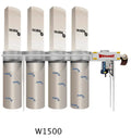 Dustek Whispurr W1500 15 HP industrial dust collector with 4 filter bags, 4 drums, and control panel, 5,000 CFM
