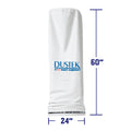 White cylindrical dust collection filter bag with Dustek logo, featuring a metal ring base. 60 inches height and 24 inches diameter.