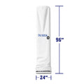 White cylindrical dust collection filter bag with Dustek logo, featuring a metal ring base. Displayed on a clean background with labeled dimensions: 96 inches height and 24 inches diameter.