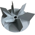 A metallic gray multi-blade Dustek impeller for WHispurr Model dust collectors.