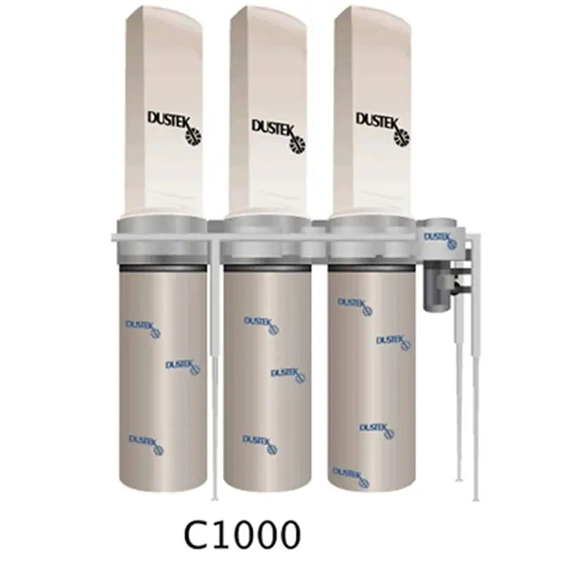 Dustek C1000 industrial dust collector with 3 filter bags, 3 collection drums, 10 HP motor, 4,000 CFM