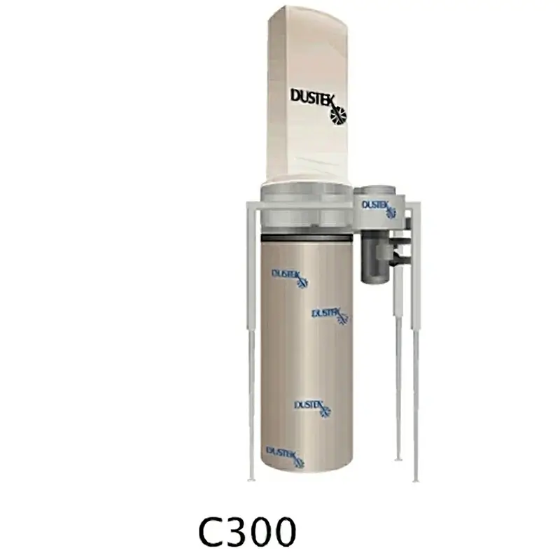 Dustek C300 industrial dust collector with single filter bag, collection drum, 3 HP motor, 1,000 CFM