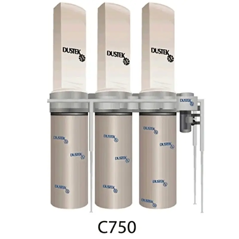 Dustek C750 industrial dust collector with 3 filter bags, 3 collection drums, 7.5 HP motor, 3,000 CFM